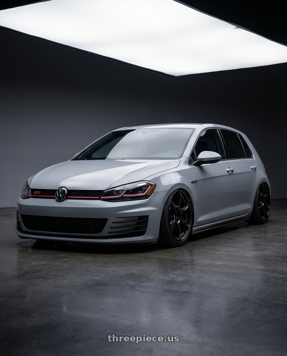 2019 Volkswagen GTI MK7 with Advan RGIII 5x112 19x8.5+45 Gloss Black wheels front three quarter view stanced stance