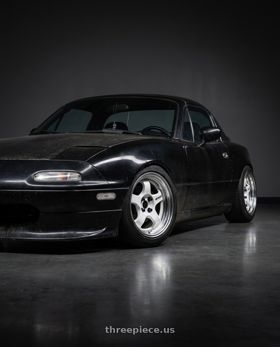 1995 Mazda miata with Work Meister S1 2P 4x100 15x8.5+12 O Disk Black wheels