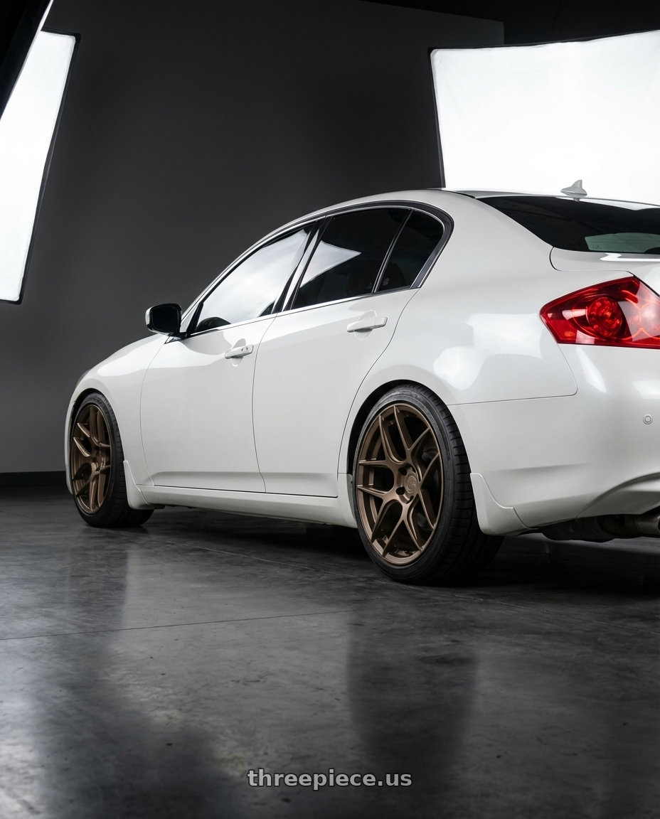 2012 Infiniti G37 with Aodhan AFF2 5x114.3 19x9.5+35 Matte Bronze wheels rear three quarter view square tires