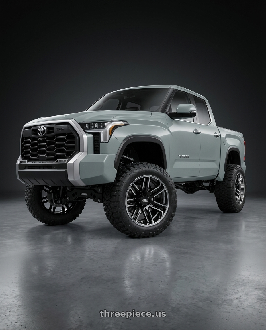 2024 Toyota Tundra with Moto Metal MO202 6X139.7 22X12 -44 GLOSS BLACK MACHINED CENTER CHROME LIP wheels