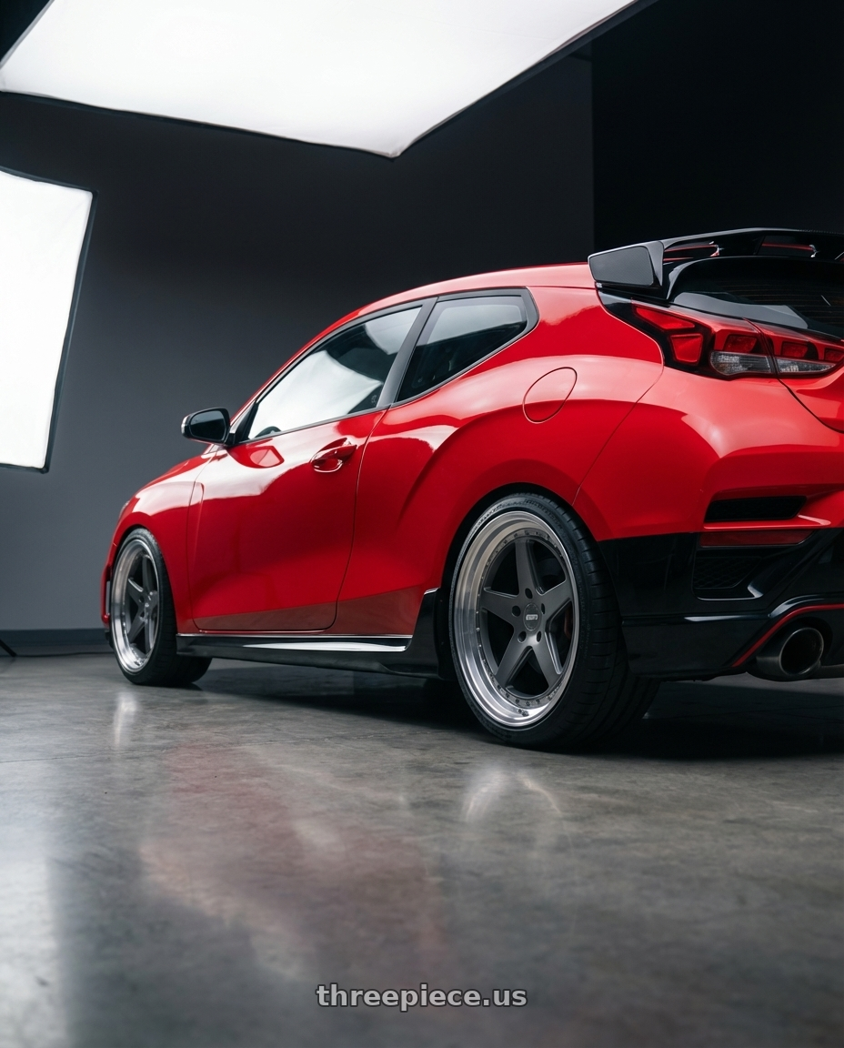 2022 Hyundai Veloster N with ESR Wheels CS SERIES CS5 5x114.3 19x9.5 +35 Matte Graphite wheels rear three quarter view square tires