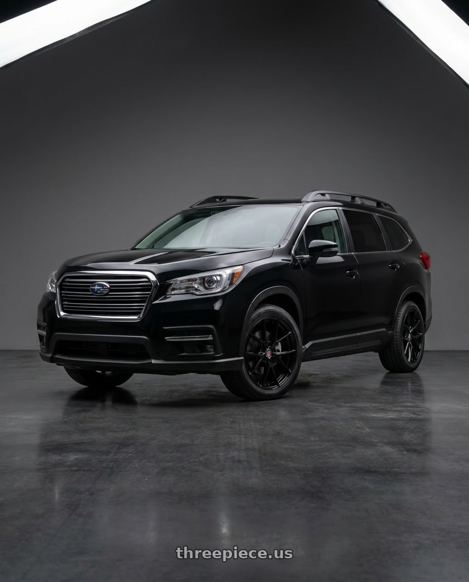 2025 Subaru Ascent Crystal Black Silica with Axe EX34 5x114 20X8.5+38 GLOSS BLACK wheels