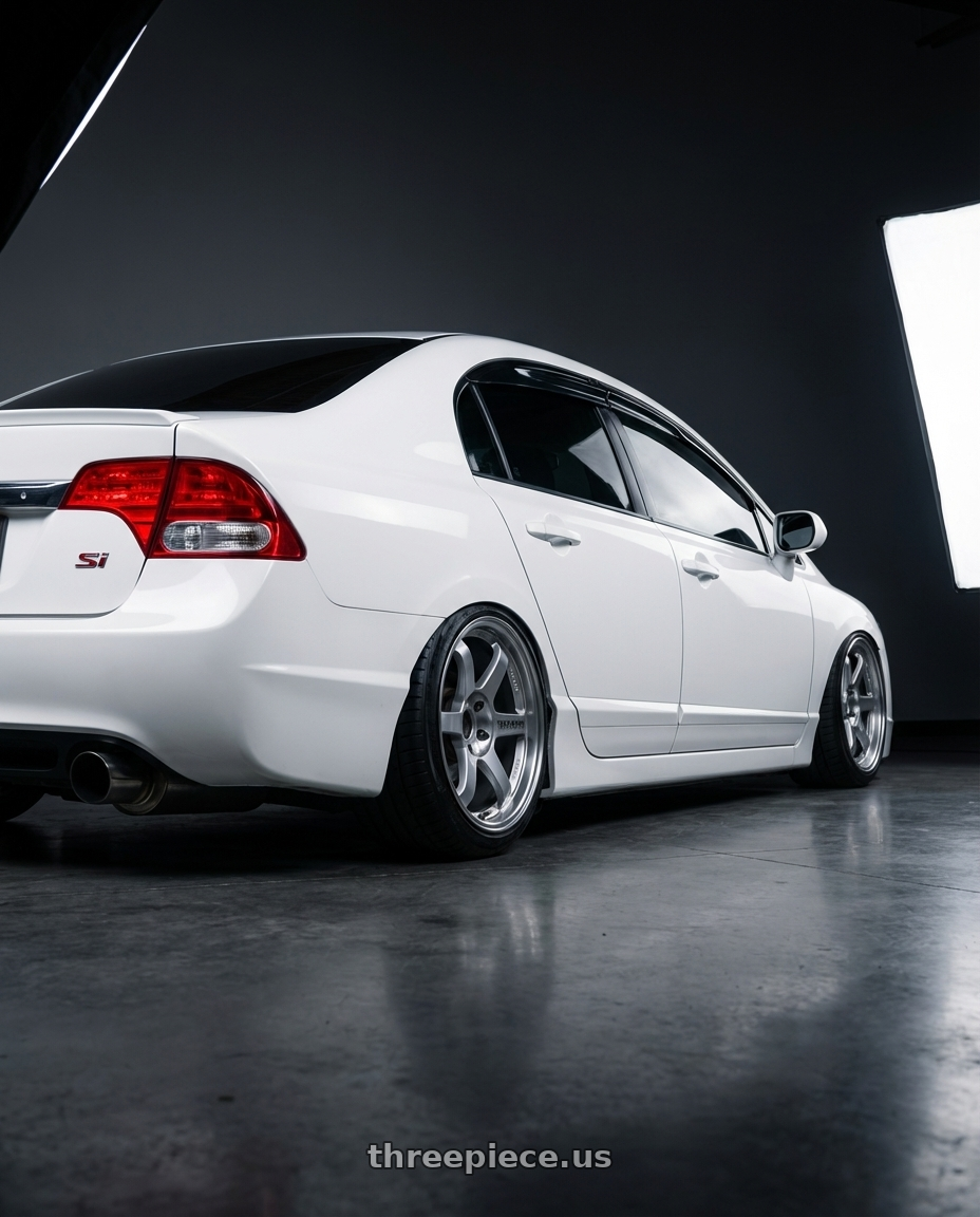 2009 honda fd2 with Volk Racing TE37SL 5x114.3 18x11 +18 DIAMOND SILVER wheels rear three quarter view slight stretch tires