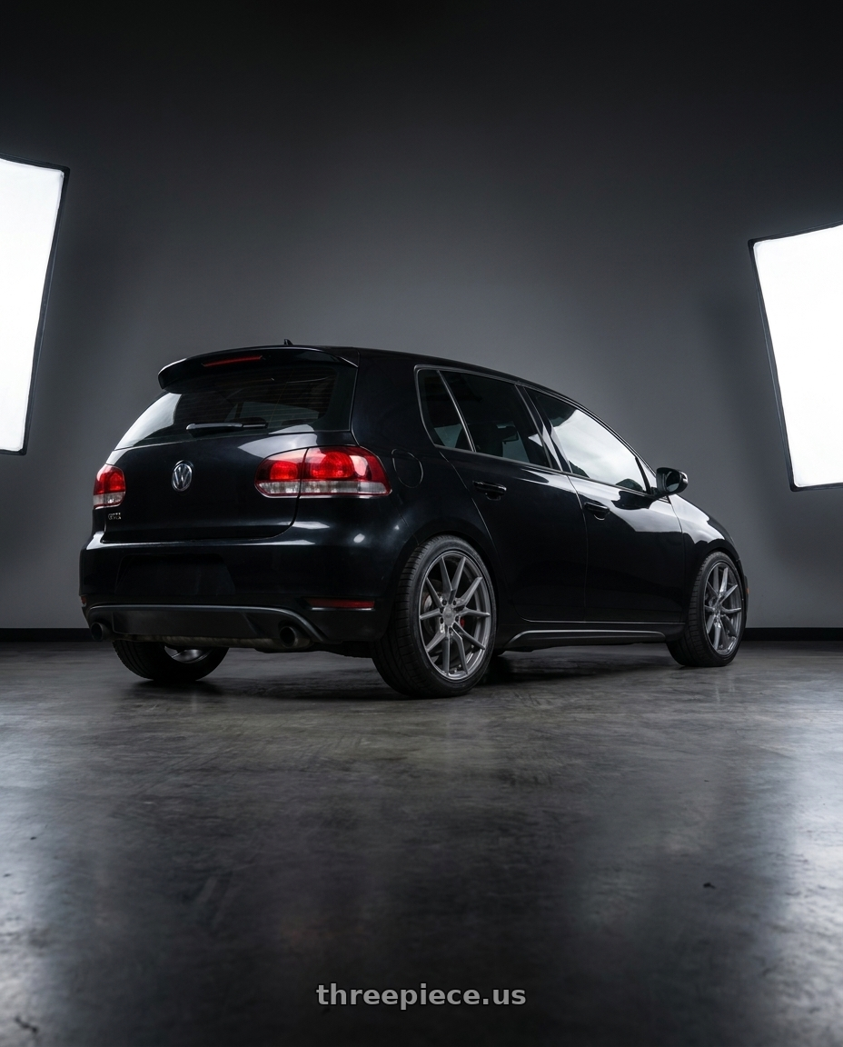 2011 VW GTI with TSW NEPTUNE 5X112 18X8.5 +43 BATTLESHIP GRAY wheels rear three quarter view meaty tires