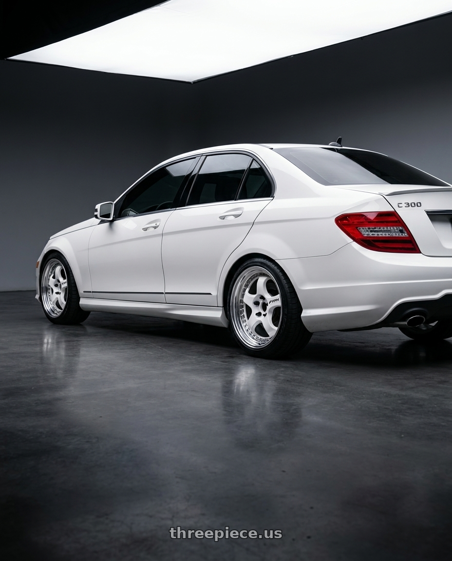 2014 metcedes c300 4matic sport with Work Meister S1 3P 5x112 18x8.5+48 L Disk White wheels rear three quarter view square tires