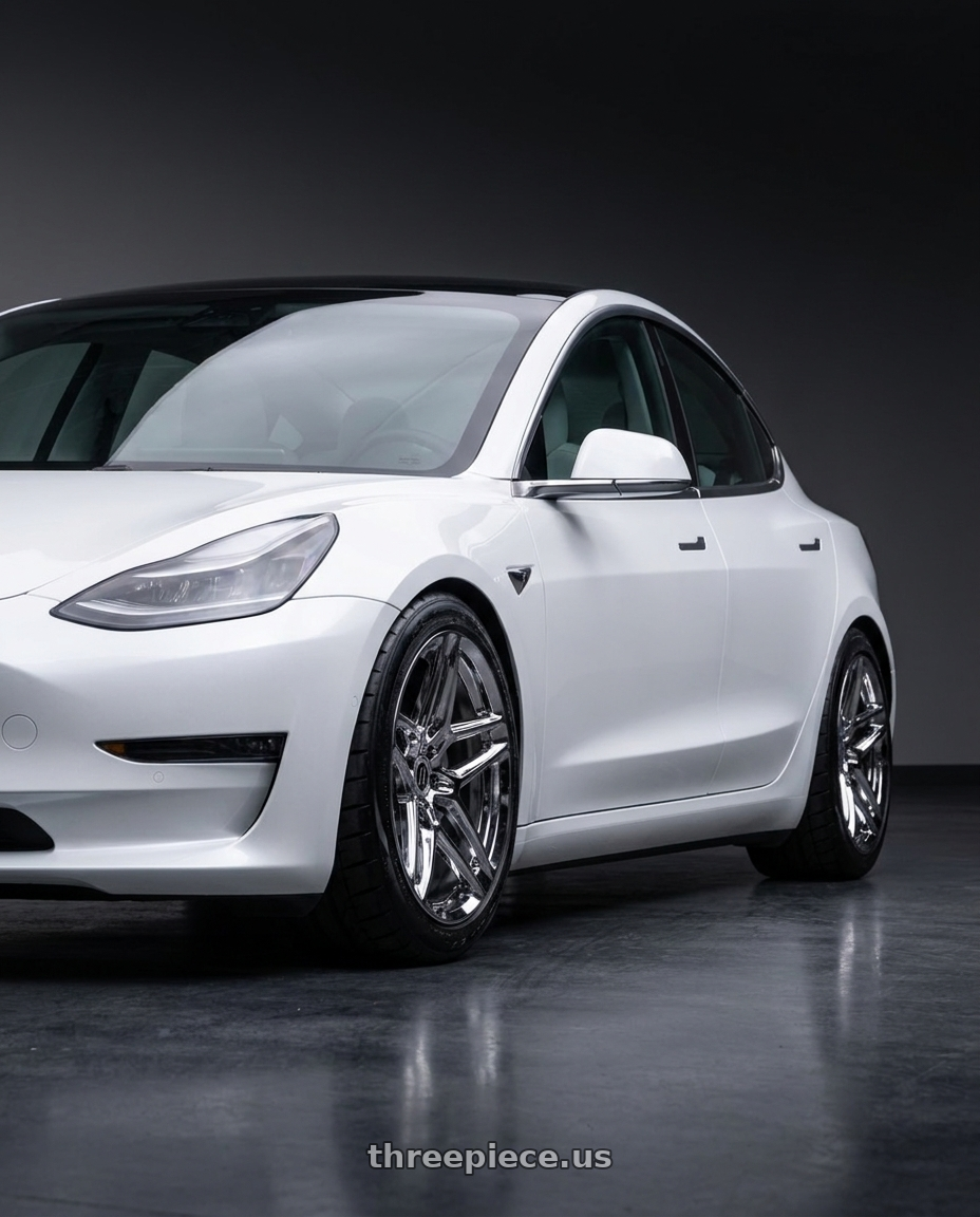 2019 Tesla model 3 with Heritage Wheel EBISU MonoC 5x114.3 18x8.5+35 Chrome wheels