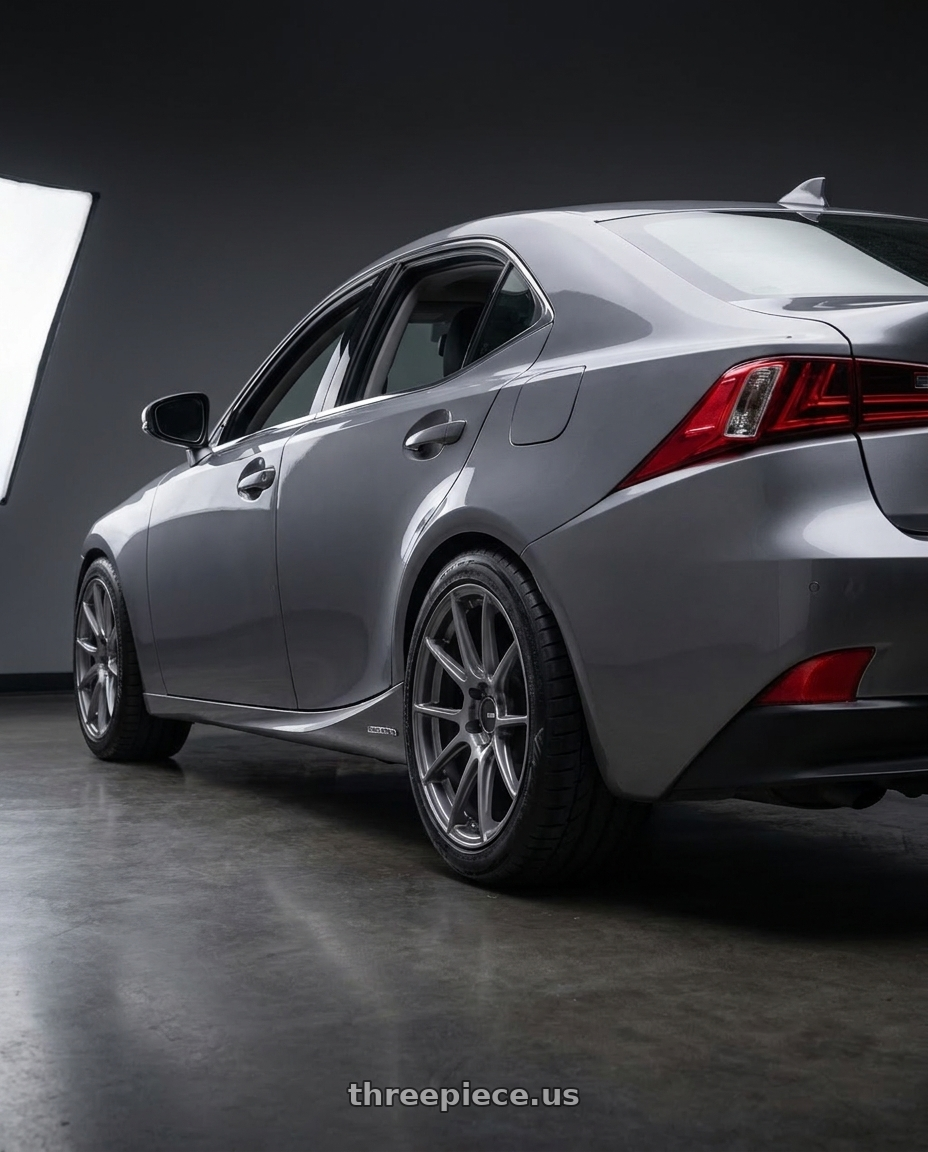 2013 Lexus is300h with Enkei TS-V 5x114.3 18x8.5+38 Storm Grey wheels rear three quarter view meaty tires