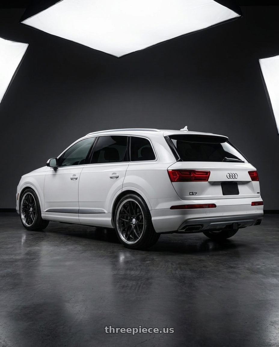 2019 audi q7 with Work Gnosis Cvx 5x114.3 22x10.5+45 H Disk Matte Black wheels rear three quarter view square tires