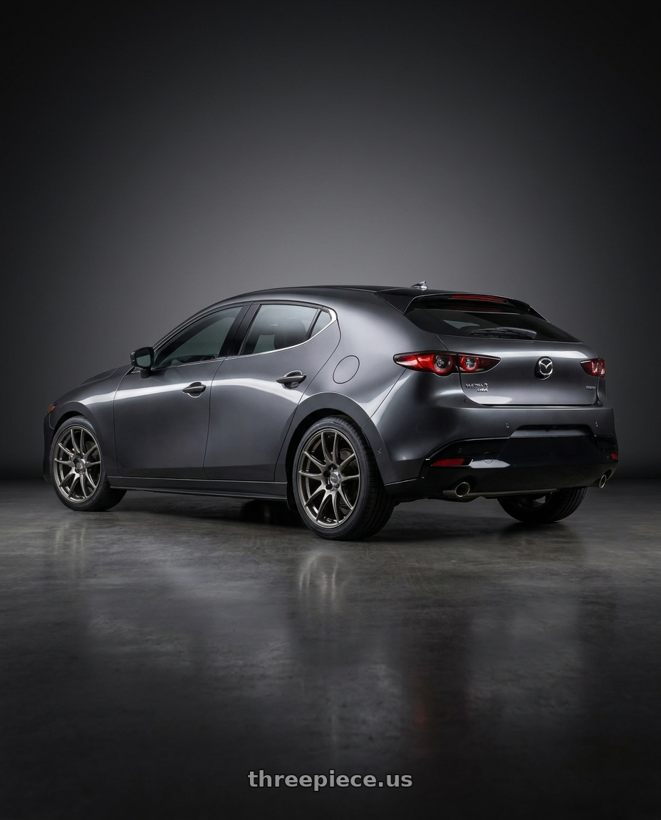 2024 Mazda 3 turbo premium plus with WORK Emotion CR Shigoku 5x114.3 18x8.5 +38 Glow Gunmetal GGM wheels rear three quarter view square tires
