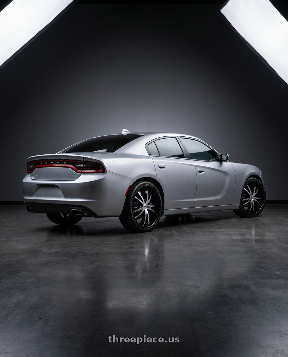2019 dodge charger  with Mazzi Edge 337 5x112/5x120 20x8.5+35 Gloss Black/Machined Face wheels rear three quarter view square tires