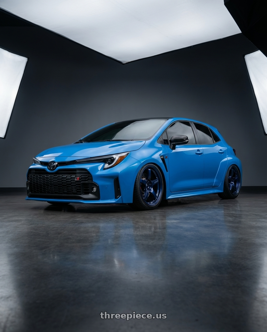 2024 Toyota GR Corolla with Gram Lights 57CR 5x114.3 18x9.5+22 Eternal Blue Pearl wheels