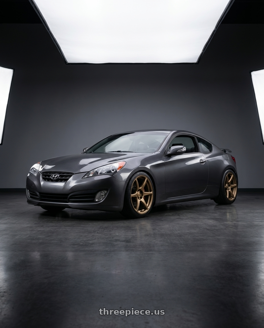 2014 Hyundai Genesis Coupe with Kansei K11B Tandem 5x114.3 19x9.5 22 Bronze wheels front three quarter view lowered stance