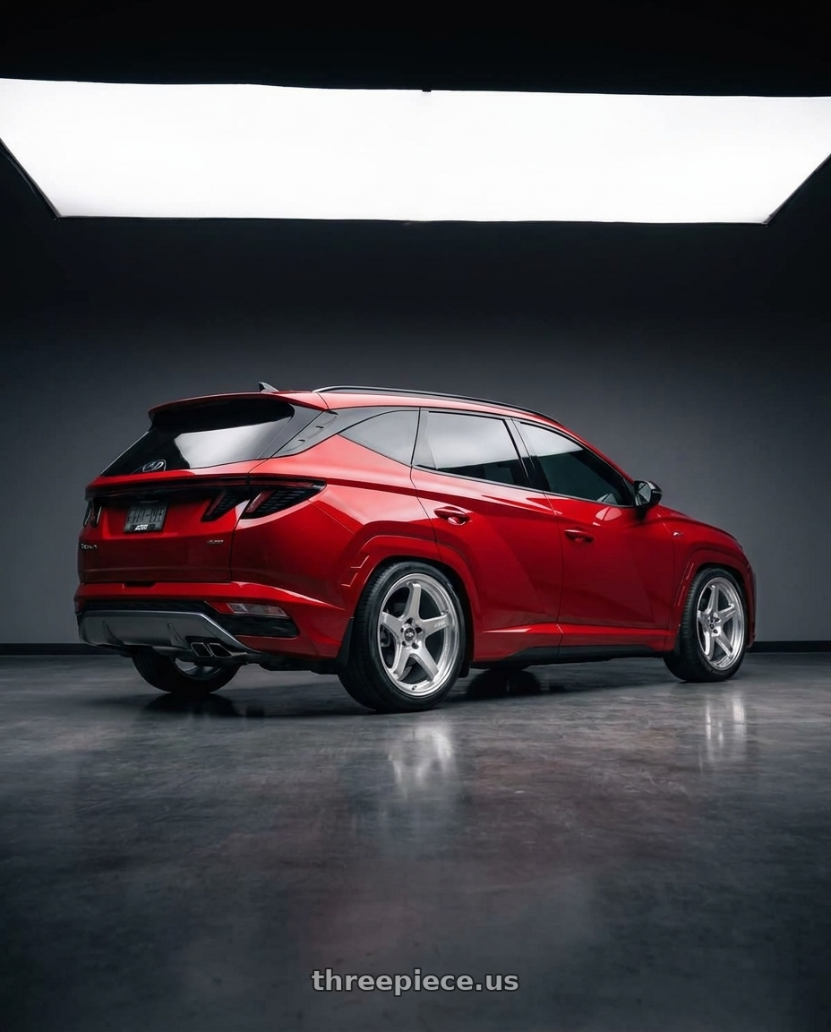 2022 Hyundai Tucson N line with ESR Wheels APX5C 5x112 19x8.5 +40 Hyper Silver wheels rear three quarter view slight stretch tires