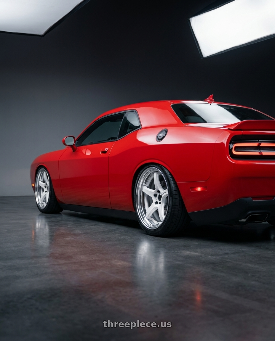 2021 Dodge Challenger GT AWD with Work T5R 2P 5x115 20x10.0 +18 WHITE wheels rear three quarter view square tires