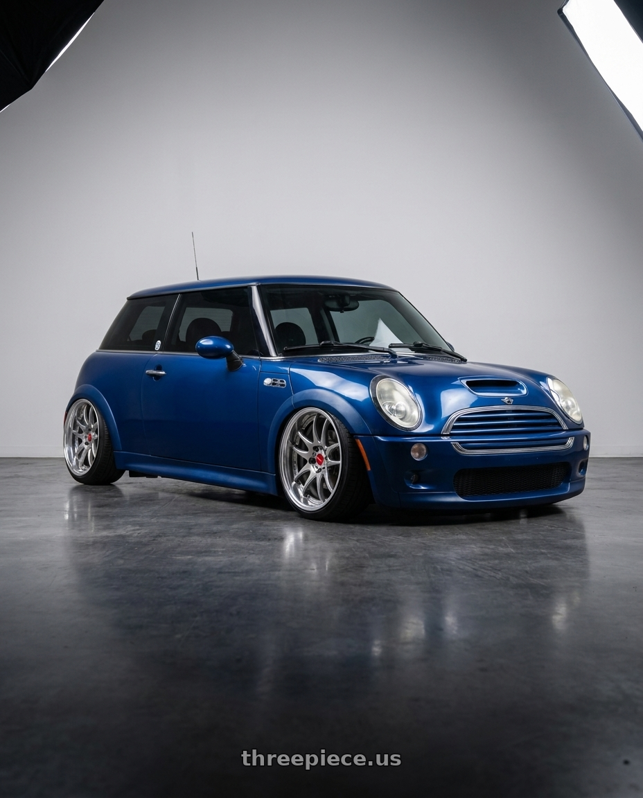 2003 mini cooper s with Work Cr 2P 4x100 17x8.5 +38 GT Silver wheels