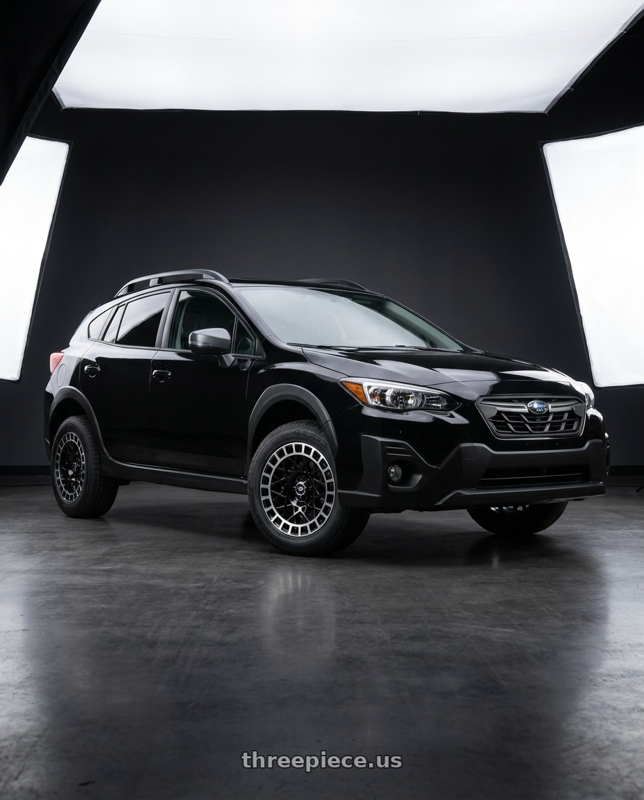 2022 Subaru Crosstrek Sport fitted with Vision Street-Designs 349 Savage 5x100 15x7+15 Gloss Black Machined Lip $175.86 wheels