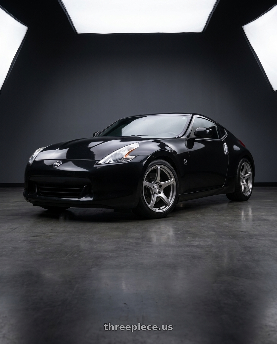 2009 Nissan 370z with Work Emotion T5r 5x114.3 19x9.5 +35 Glow Silver wheels