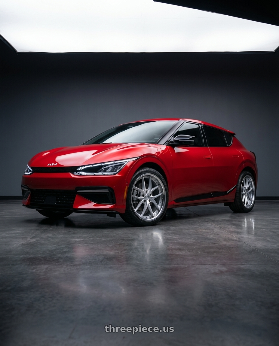 2024 kia ev6 with XIX Wheels XIX 61 5x112 20x8.5 +35 Silver Machined with Stainless Steel Lip wheels