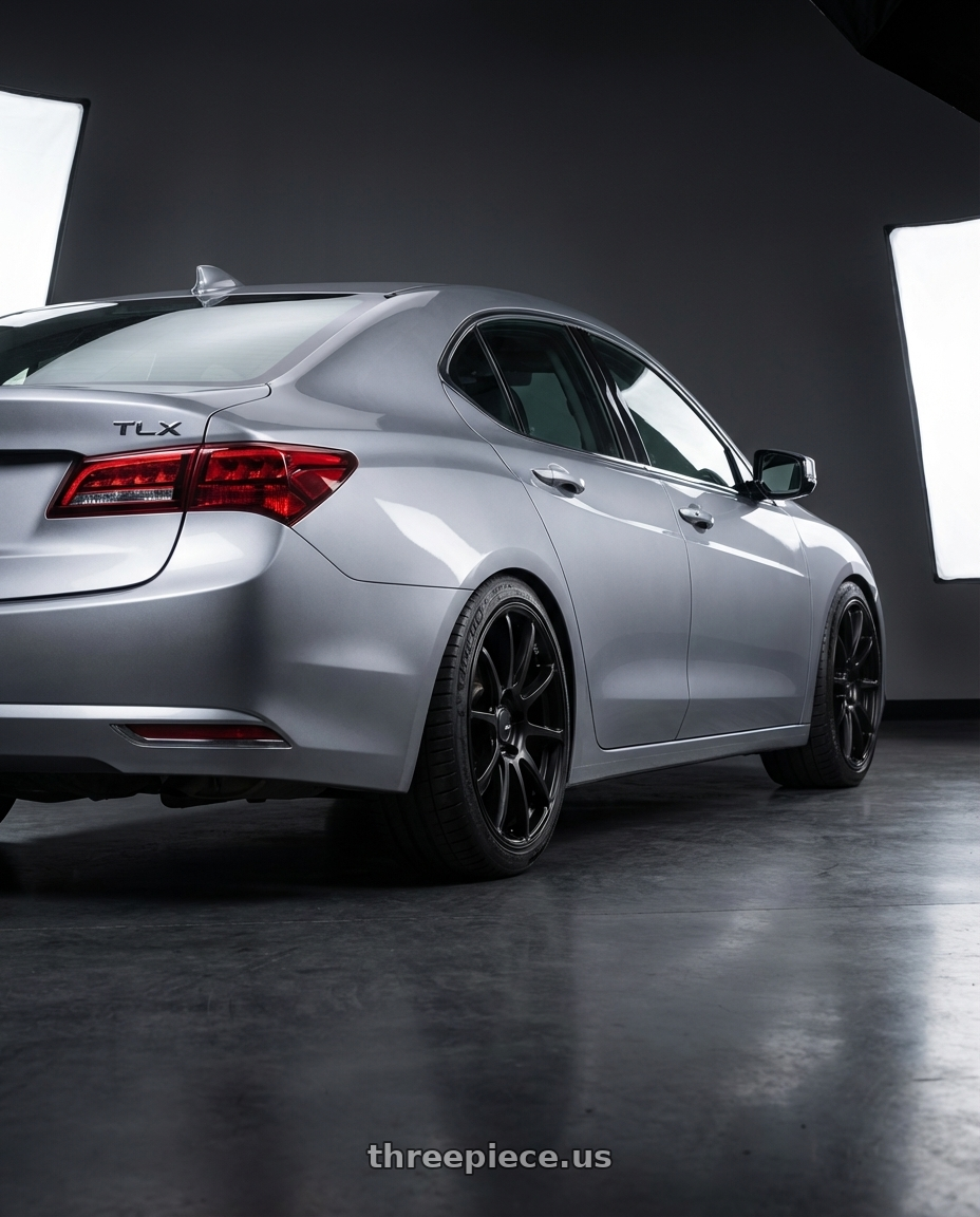 2019 Acura TLX with Ssr Gtv02 5x114.3 19x8.5+38  FLAT BLACK wheels rear three quarter view square tires