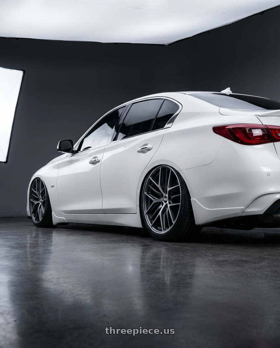 2020 Infiniti Q50 with BBS CC-R 5x114.3 20x10.5+25 Graphite w/ Diamond Cut Face wheels rear three quarter view slight stretch tires