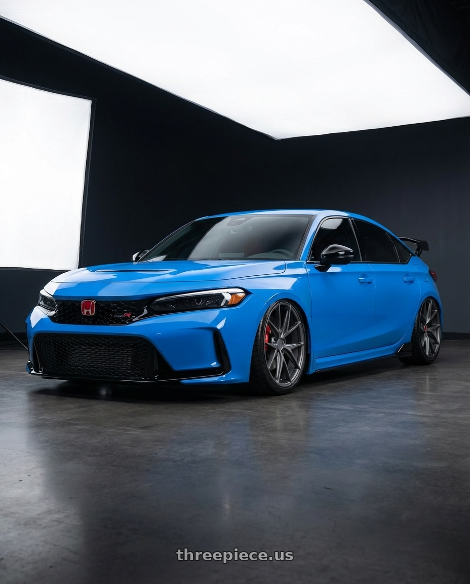 2024 Honda Civic Type R with Niche 1PC M116 MISANO 5X120 19X8.5 +35 MATTE GUN METAL wheels front three quarter view stanced stance