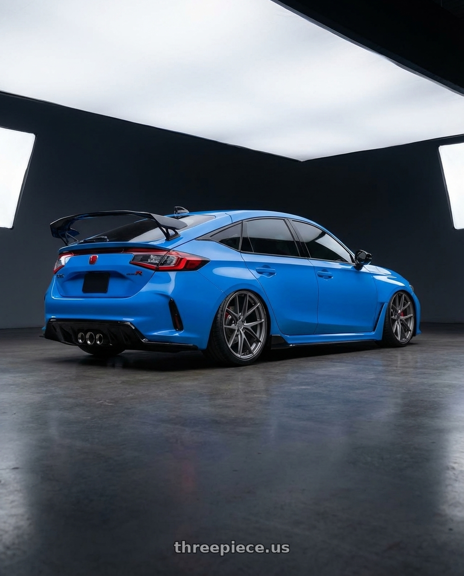 2024 Honda Civic Type R with Niche 1PC M116 MISANO 5X120 19X8.5 +35 MATTE GUN METAL wheels rear three quarter view slight stretch tires