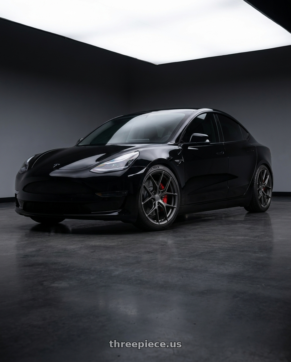 2019 tesla model 3 performance black with Avant Garde Wheels M580R BLANK 19x8.5 +BLANK Dark Graphite Metallic wheels