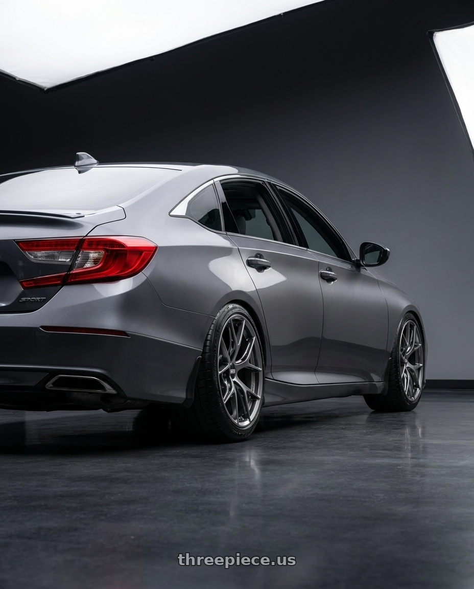 2019 Honda accord sport with BBS FI-R 5x120 19x9.5 +22 Platinum Gloss wheels rear three quarter view meaty tires