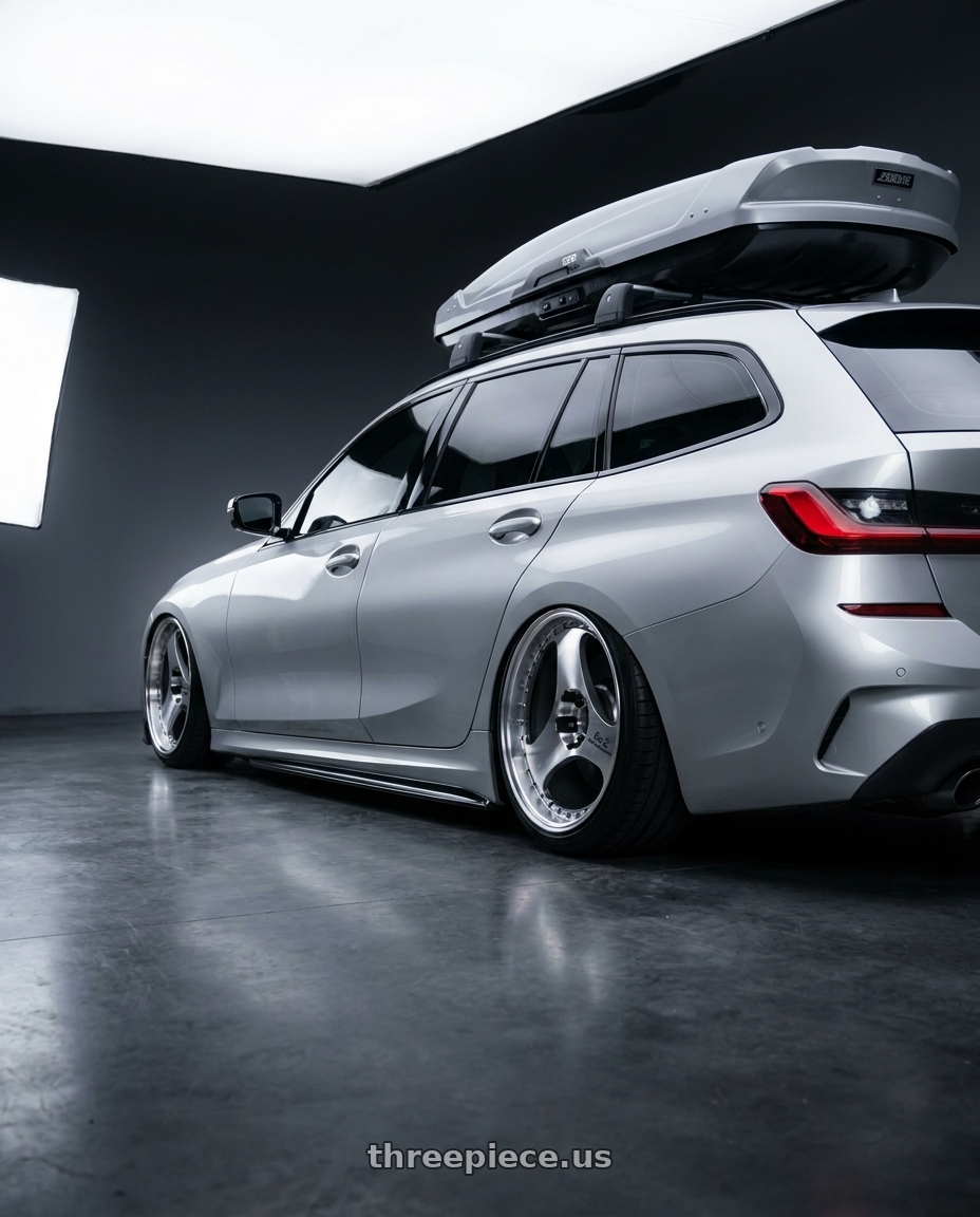 2021 BMW G21 with Advan Racing ONI2 PROGRESSIVE 5x114.3 20x11.0 +15 MACHINING & DIAMOND CUT wheels rear three quarter view extreme stretch tires
