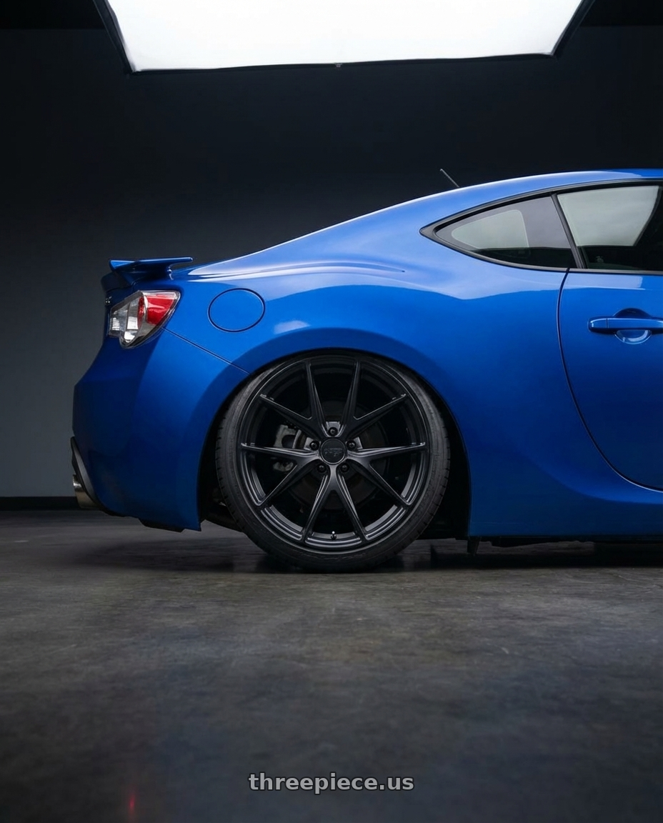 2024 Subaru BRZ with Niche 1PC M117 MISANO 5X114.3 18X8 +42 MATTE BLACK wheels rear three quarter view slight stretch tires