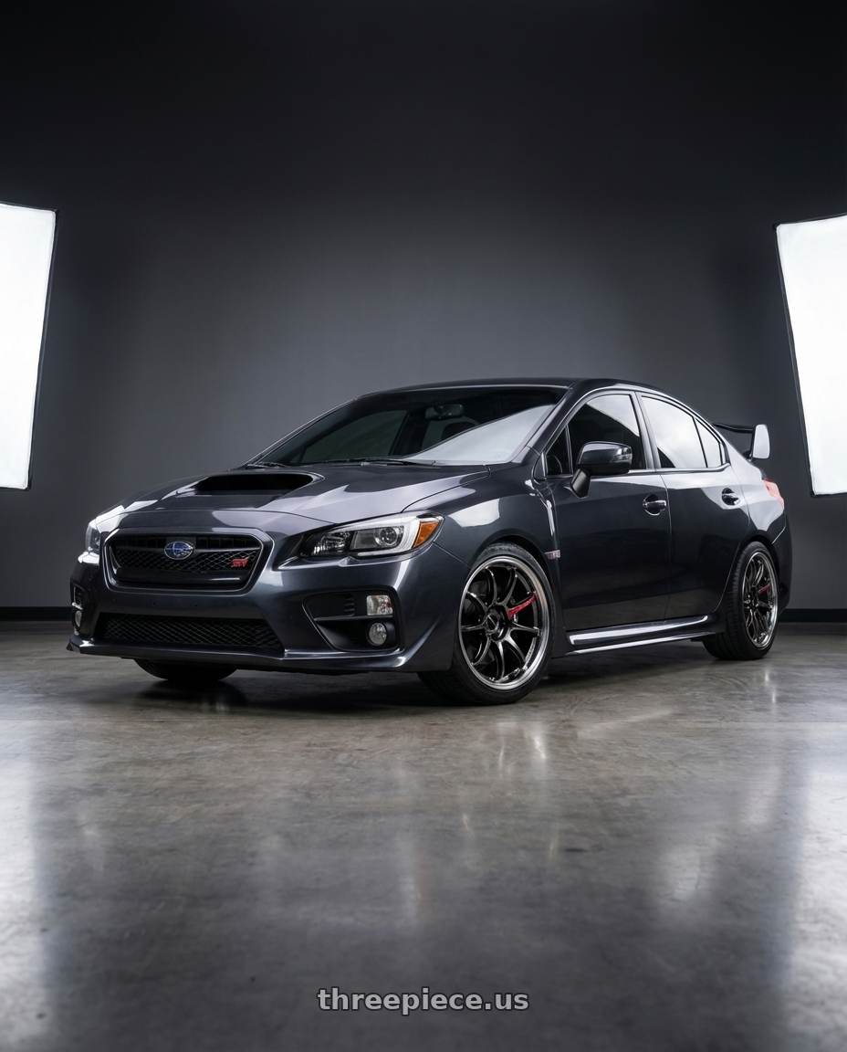 2016 Subaru WRX STI with Work Emotion Zr10 5x100 18x7.5 +38 Glim Black Diamond Rim cut wheels