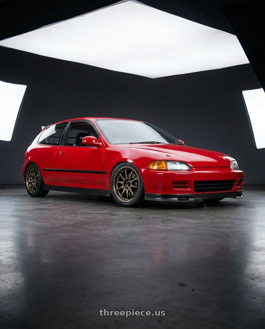 1993 Honda eg6 red with Volk Racing CE28N-PLUS 5x114.3 18x10.5 +15 SHINING BRONZE METAL wheels