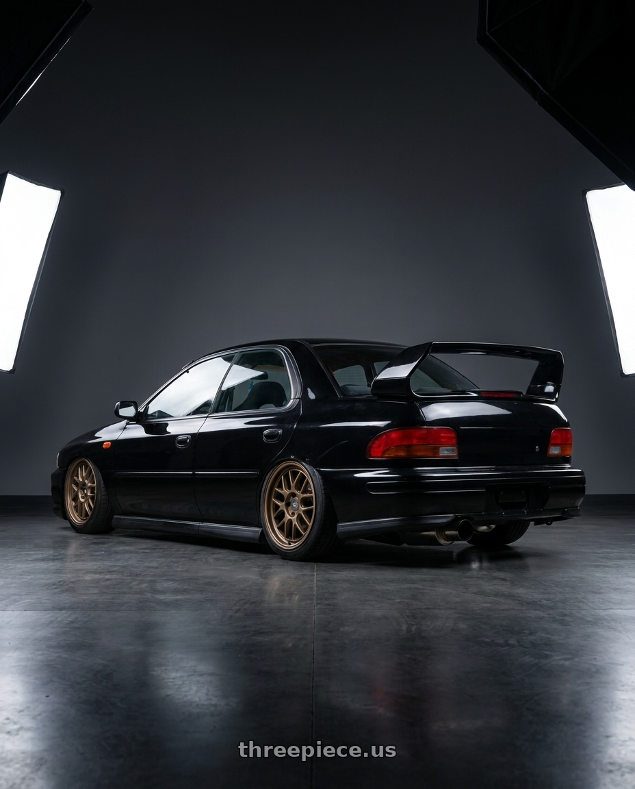 1998 Subaru Impreza GC8  with ESR Wheels CR SERIES CR01 5x100 18x8.5 +30 Matte Bronze wheels rear three quarter view slight stretch tires