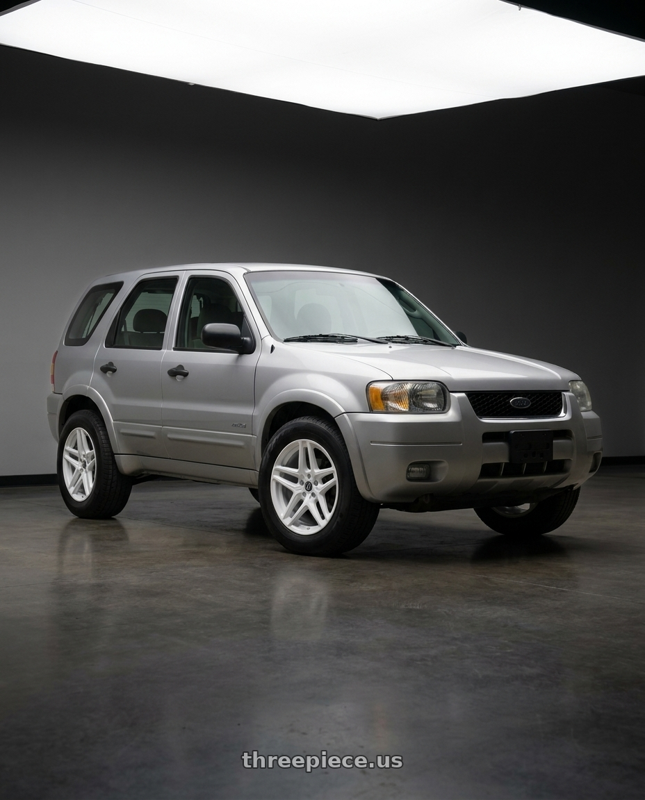 2001 Ford Escape with Heritage Wheel EBISU MonoC 5x114.3 18x8.5+35 White wheels front three quarter view stock stance