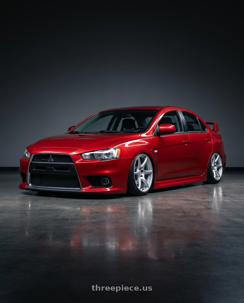 2012 Mitsubishi Lancer Evo X with Kansei K11S Tandem 5x114.3 18x10.5 12 Hyper Silver wheels