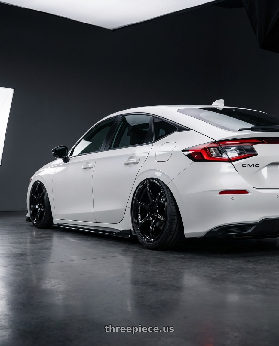 2024 Honda Civic with Advan RGIII 5x114.3 19x10.5+15 Gloss Black wheels rear three quarter view slight stretch tires