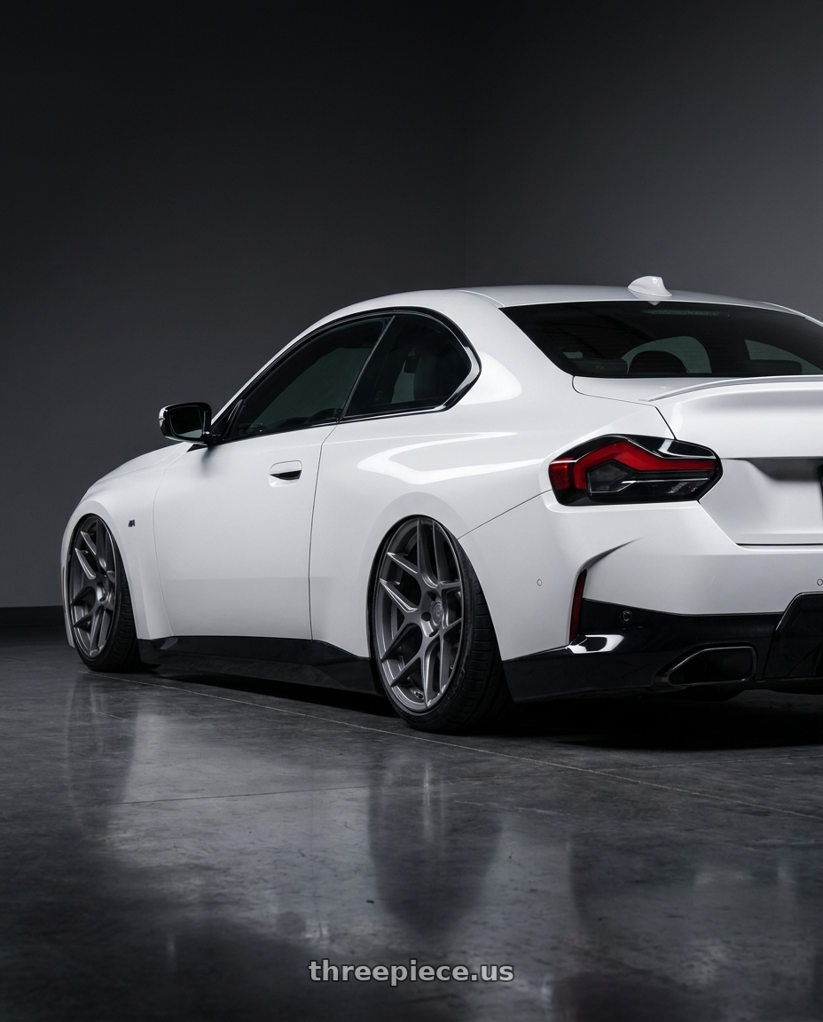 2024 BMW 2 Series G42 with Aodhan AFF2 5x112 19x9.5+35 Matte Gray wheels rear three quarter view slight stretch tires