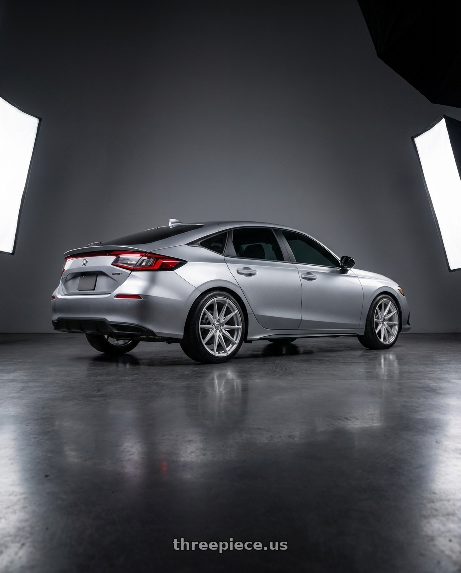 2024 Honda civic sport  with Brada Wheels CX2 5x114.3 19x10 +35 Brushed Hyper Silver wheels rear three quarter view square tires