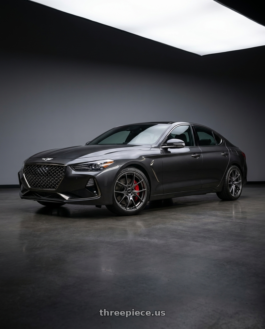 2019 Genesis G70 with Volk Racing G025 5x114.3 18x8.0+45 Shining Black Metal / Rim Edge DC wheels