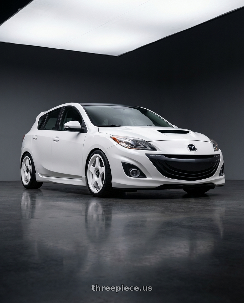 2012 Mazda Mazdaspeed3 with fifteen52 CHICANE 5x114.3 / 5x100 18x8.5 +35 RALLY WHITE (GLOSS WHITE) wheels