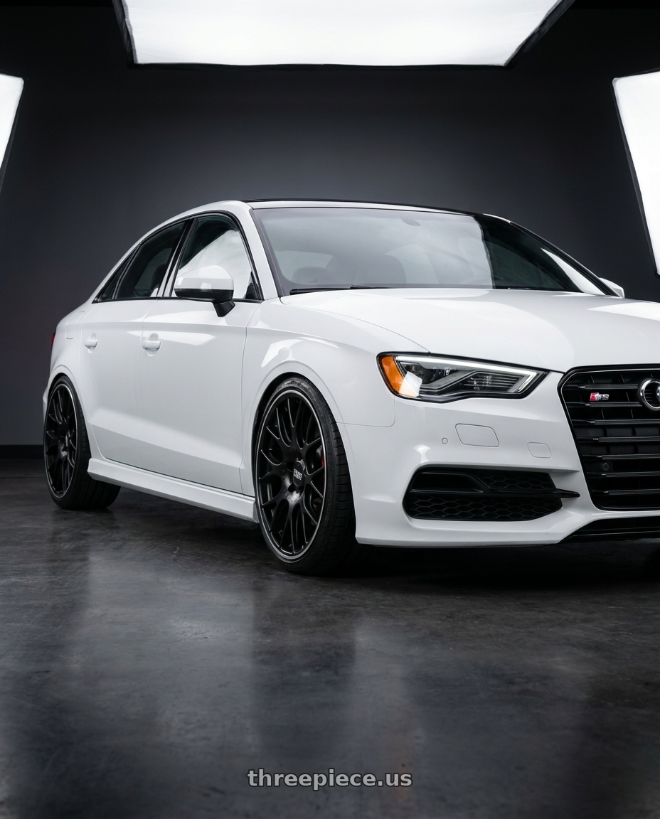 2015 Audi S3 with BBS CH-R 5x112 20x9 +25 Satin Black Polished Rim Protector wheels front three quarter view lowered stance