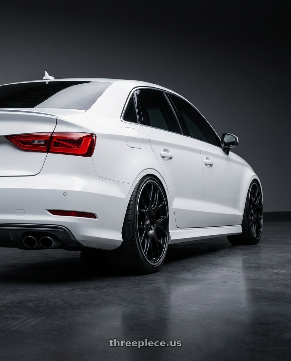 2015 Audi S3 with BBS CH-R 5x112 20x9 +25 Satin Black Polished Rim Protector wheels rear three quarter view extreme stretch tires