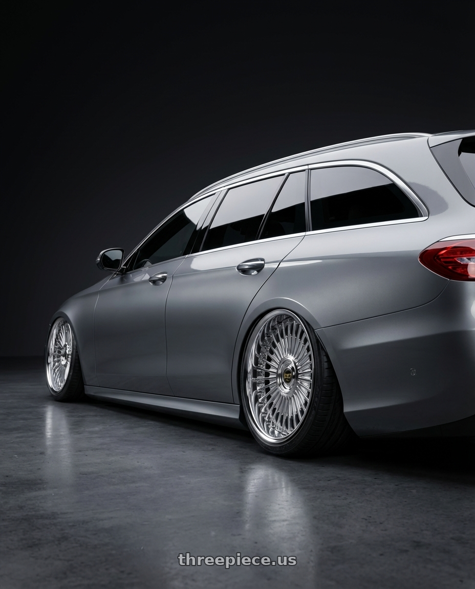 2020 Mercedes e300de  with Work Emitz Chrome 5x100 19x10.0 +38 wheels rear three quarter view slight stretch tires