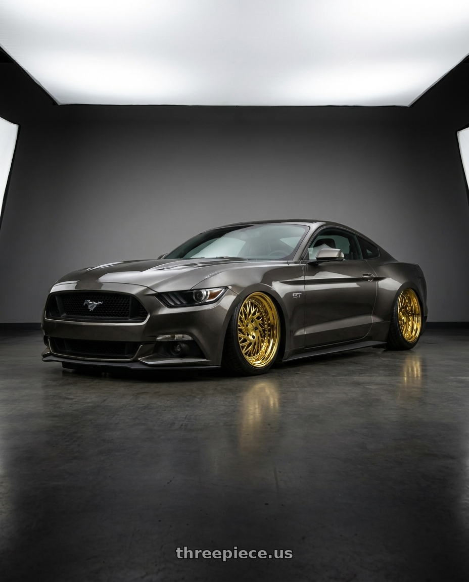 2015 Mustang gt with Aodhan DS03 5x114.3 18x9.5 +30 Gold Vacuum w/ Chrome Rivets wheels