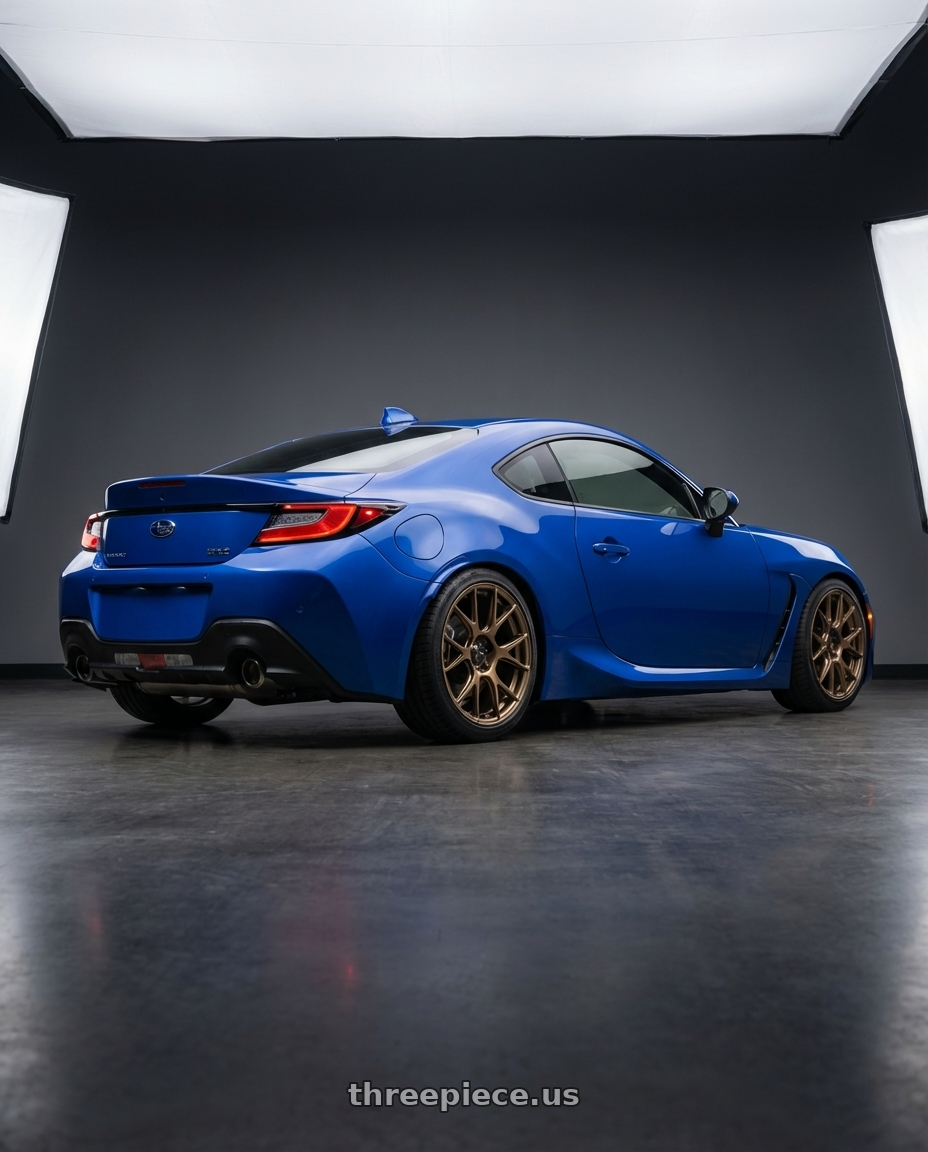 2024 Subaru BRZ with Konig Ampliform 5x114.3 18x8.5+45 Gloss Bronze wheels rear three quarter view square tires