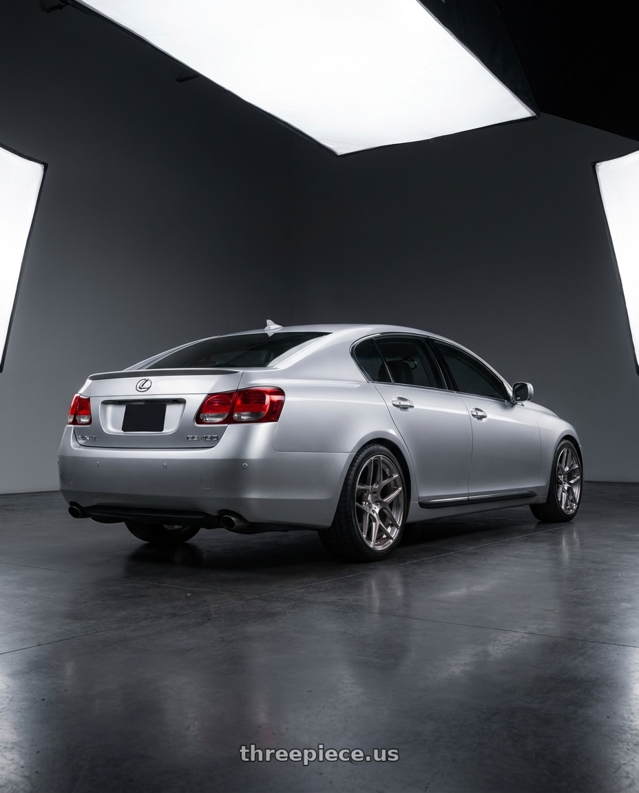 2006 Lexus GS430 with MRR FS1 5x114.3 18x8.5  +35 Brushed Tint wheels rear three quarter view square tires