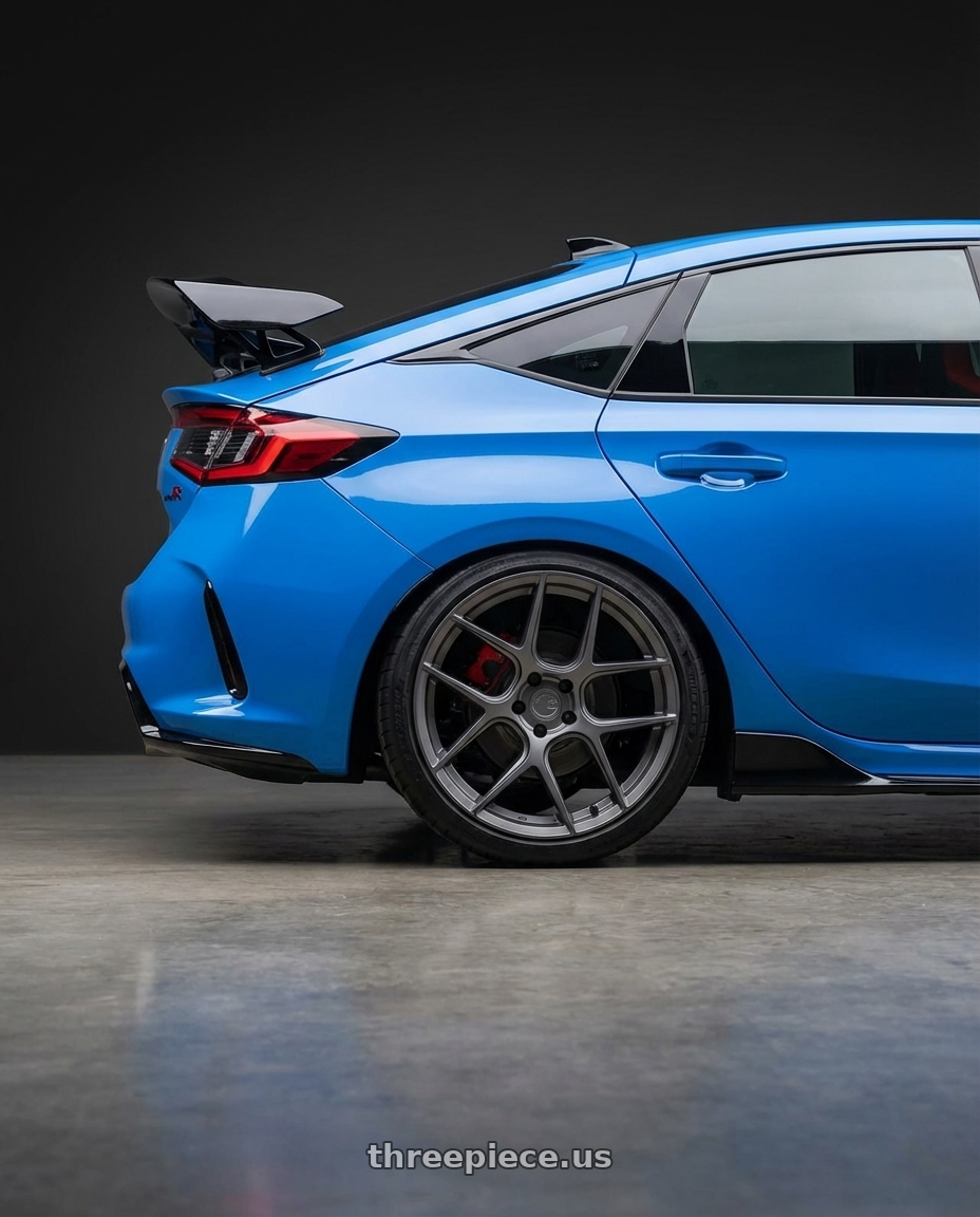 2024 Honda Civic Type R with Aodhan AFF2 5x120 19x8.5+35 Matte Gray wheels rear three quarter view square tires