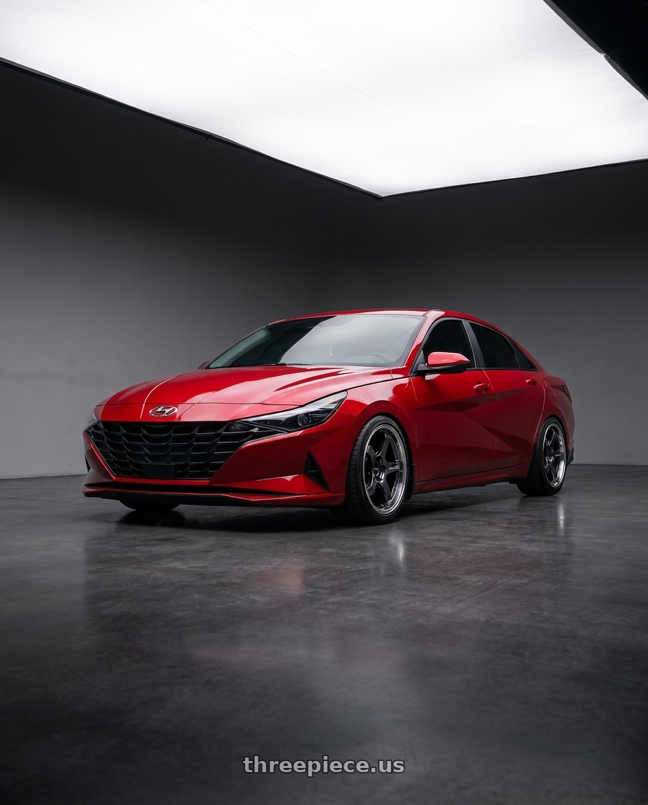 2021 Hyundai Elantra SEL scarlet with Advan Racing GT PV 5x120 19x8.5 +47 MACHINING & HYPER PLATINUM BLACK wheels