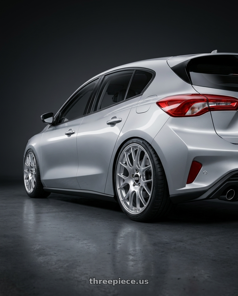 2020 ford focus with BBS CH-R 5x130 19x8.5 +51 Brilliant Silver Polished Rim Protector wheels rear three quarter view square tires