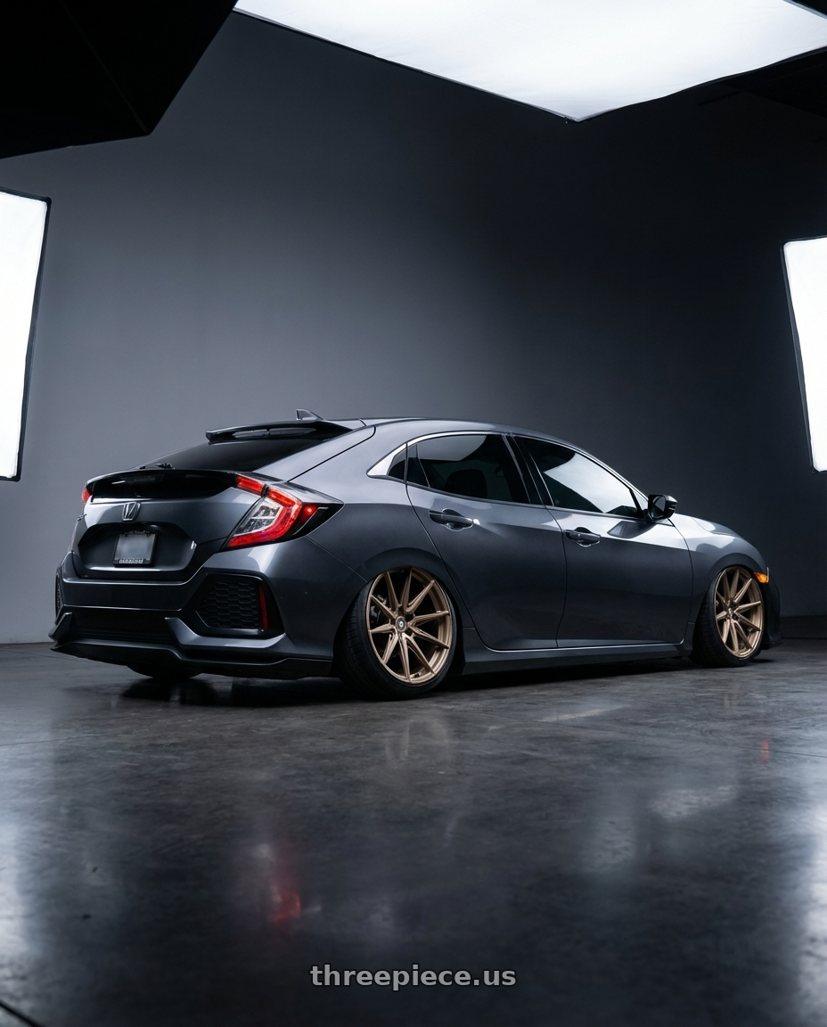 2018 Honda civic with Brada Wheels CX2 5x112 19x11 +25 Satin Bronze wheels rear three quarter view extreme stretch tires